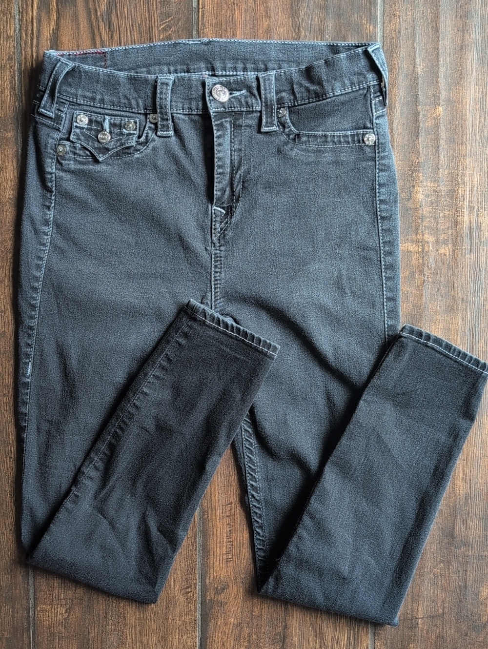 True Religion High Rise Super Skinny Black Rinse Jeans Flap Pocket - Women's 32